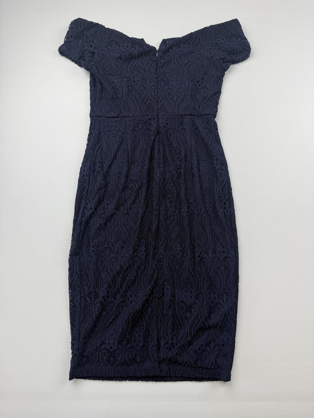 GUESS Dress Womens 12 Blue Lace Off Shoulder Short Sleeve Knee Length Bodycon